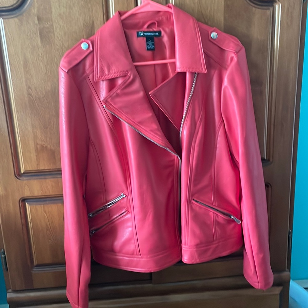 Orange leather INC jacket